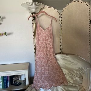 Vintage Pink Sheer Lace Nightgown Slip Chemise